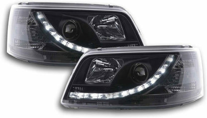 VW T5 TRANSPORTER 2003-2009 LENS HEADLIGHTS BLACK LED POSITION LIGHTS H1 / H1