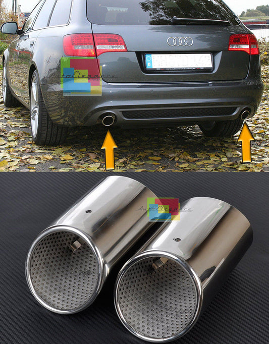 AUDI A6 4F C6 2004-2011 COPPIA TERMINALI DI SCARICO CROMATI ACCIAIO INOX SLINE AUTOELEGANCERICAMBI