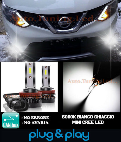 LAMPADE FENDINEBBIA A LED CREE NISSAN QASHQAI J11 CAMBUS BIANCO GHIACCIO 8000LM