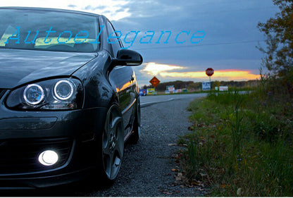VW GOLF 5 V 03-08 FARI ANTERIORI NERI ANGEL EYES BIANCHI A LED LOOK GTI NO ERROR