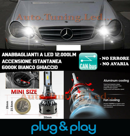 LAMPADE ABBAGLIANTI LED MERCEDES CLASSE C W203 NO AVARIA 12.000LM