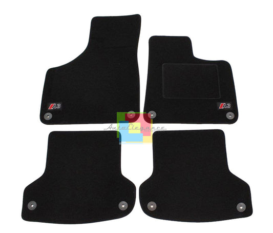 AUDI A3 8P 2003-2012 SET 4 TAPPETINI DECORATI TAPPETI AUTO CON LOGO AUTOELEGANCERICAMBI