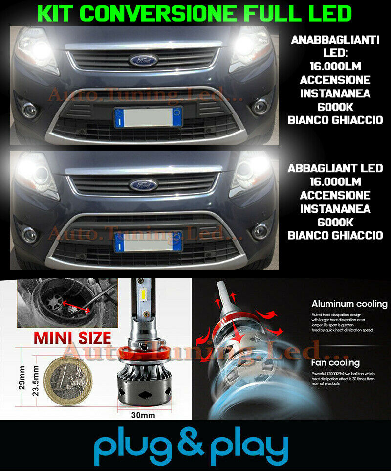 LAMPADE ANABBAGLIANTI + ABBAGLIANTI LED 16.000LM PER FORD KUGA I MK1