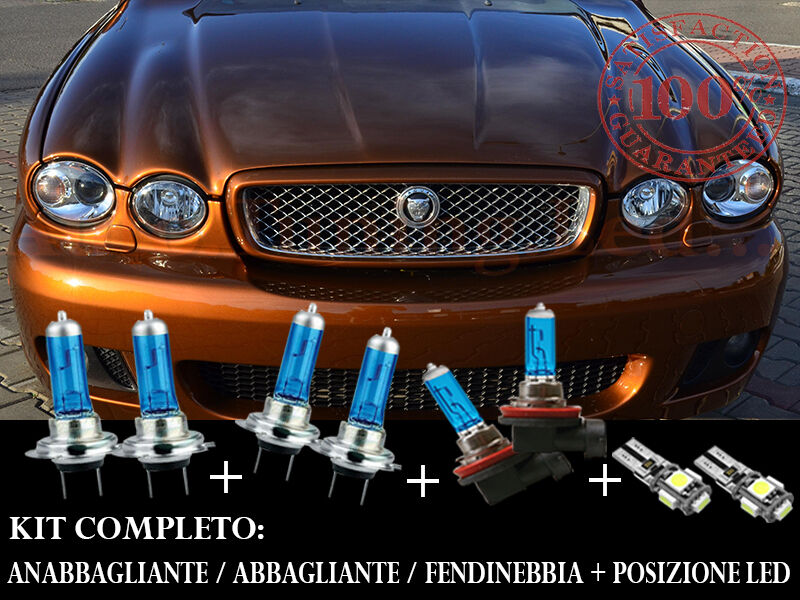 JAGUAR X-TYPE 2001-2009 SET COMPLETO LAMPADE BLU XENON + POSIZIONE A LED