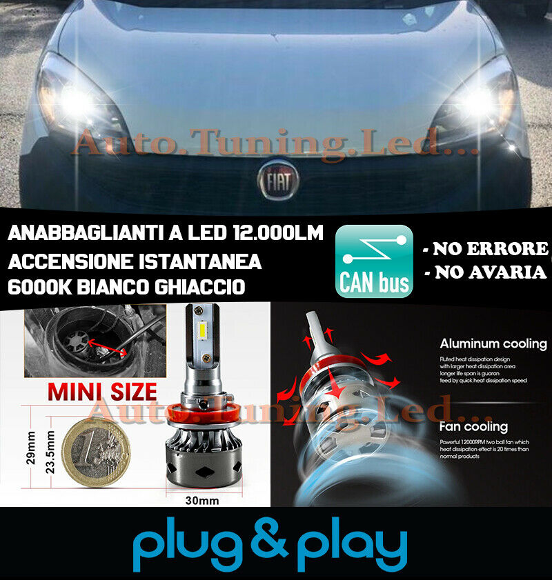 LAMPADE ANABBAGLIANTI LED FIAT DOBLO DAL 2015+ ISTANTANEO NO AVARIA 12.000LM