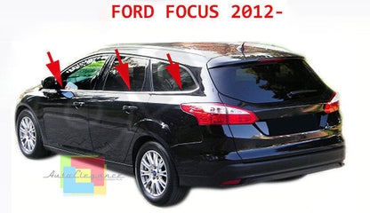 MODANATURE ADESIVE FORD FOCUS MK3 2011+ SW CORNICE FINESTRINI CROMATA ACCIAIO