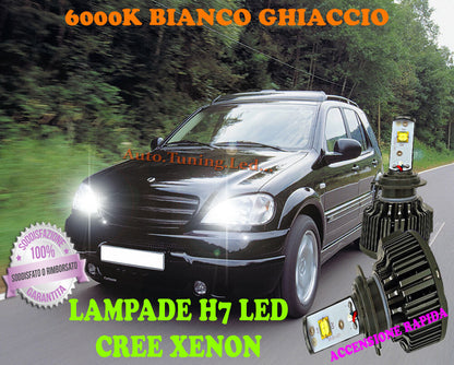 MERCEDES W163 LAMPADE H7 CREE XENON ABBAGLIANTI 6000K BIANCO SOLO FARI ALOGENI