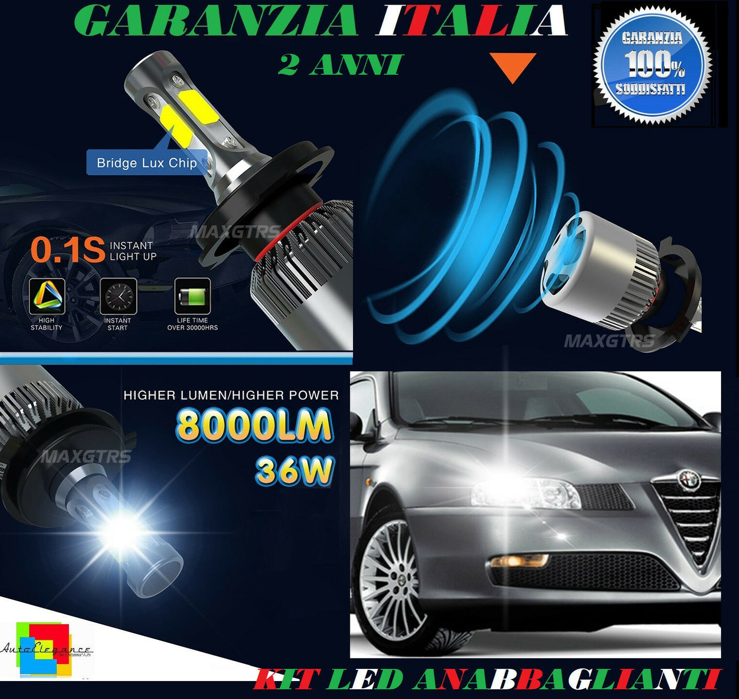 LOW BEAM LAMPS 36W LED ALFA ROMEO GT 2003-2010 INSTANT FLASH 6000K