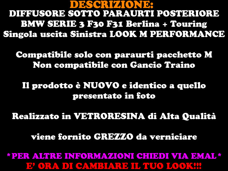 DIFFUSORE SOTTO PARAURTI BMW SERIE 3 F30 F31 - SOLO PER PARAURTI M