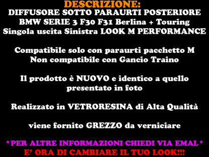 DIFFUSORE SOTTO PARAURTI BMW SERIE 3 F30 F31 - SOLO PER PARAURTI M
