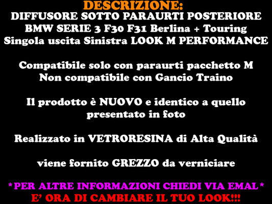 DIFFUSORE SOTTO PARAURTI BMW SERIE 3 F30 F31 - SOLO PER PARAURTI M