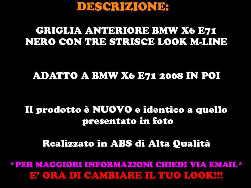 GRIGLIA ANTERIORE BMW X6 E71 2008+ CALANDRA NERA DESIGN 3 COLORI M