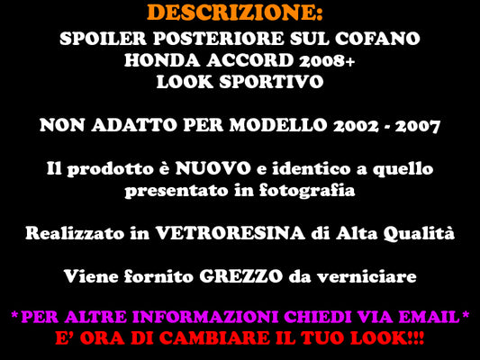 REAR HOOD SPOILER HONDA ACCORD MK8 2008+ SPORTY DESIGN
