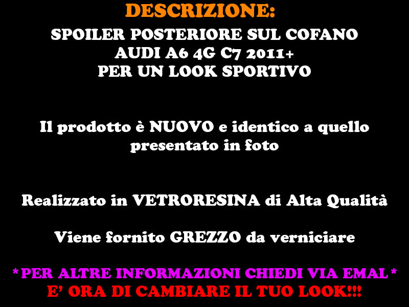 SPOILER POSTERIORE AUDI A6 4G C7 2011+ BERLINA  LOOK SPORTIVO