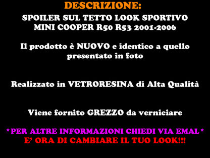 MINI COOPER R50 R53 2001-2006 SPOILER SUL LUNOTTO POSTERIORE DESIGN SPORTIVO S