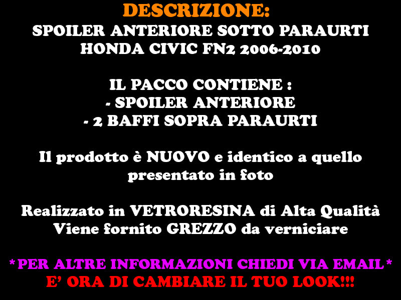 FRONT BUMPER UNDER + MUSTACHE HONDA CIVIC TYPE R 06-10 SPORTY LOOK