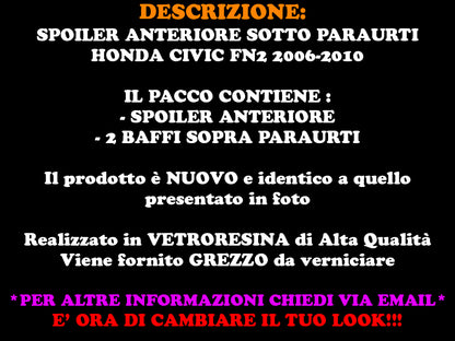 FRONT BUMPER UNDER + MUSTACHE HONDA CIVIC TYPE R 06-10 SPORTY LOOK