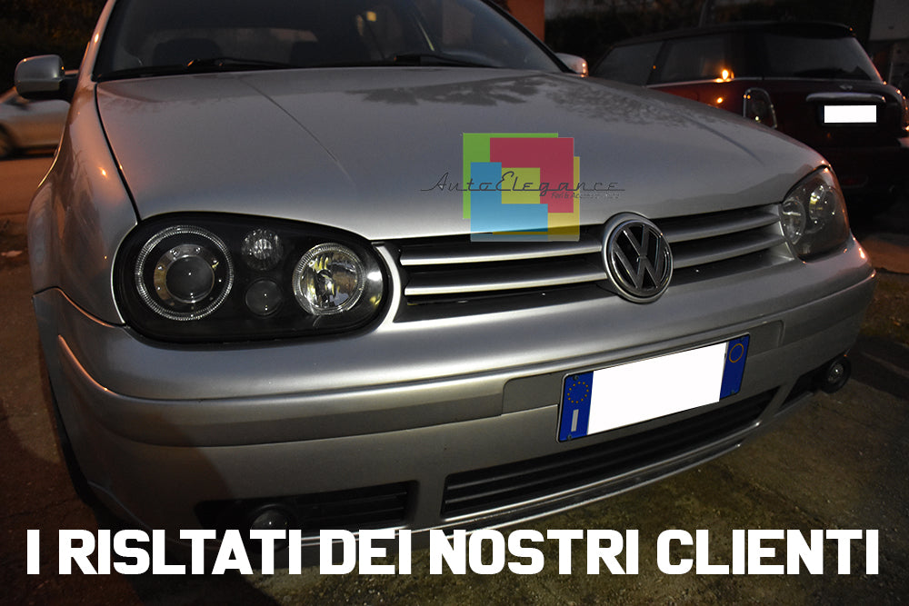 VW GOLF 4 IV 1997-2003 FARI ANTERIORI NERI CON ANGEL EYES BIANCHI A LED