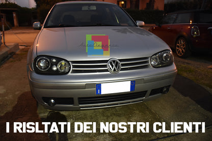 VW GOLF 4 IV 1997-2003 FARI ANTERIORI NERI CON ANGEL EYES BIANCHI A LED