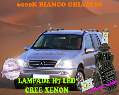 MERCEDES W163 LAMPADE H7 CREE XENON ANABBAGLIANTE 6000K BIANCO SOLO FARI ALOGENI