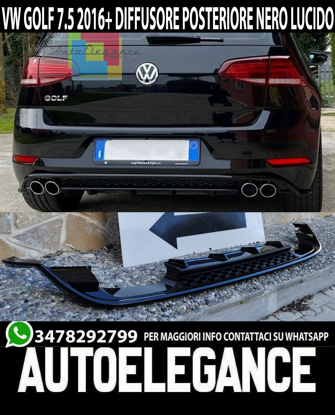 DIFFUSORE SOTTO PARAURTI VW GOLF VII 7.5 2016+ ESTRATTORE POSTERIORE R20