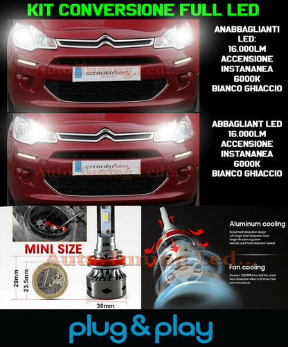 LAMPADE ANABBAGLIANTI + ABBAGLIANTI LED 16.000LM PER CITROEN C3 MK2