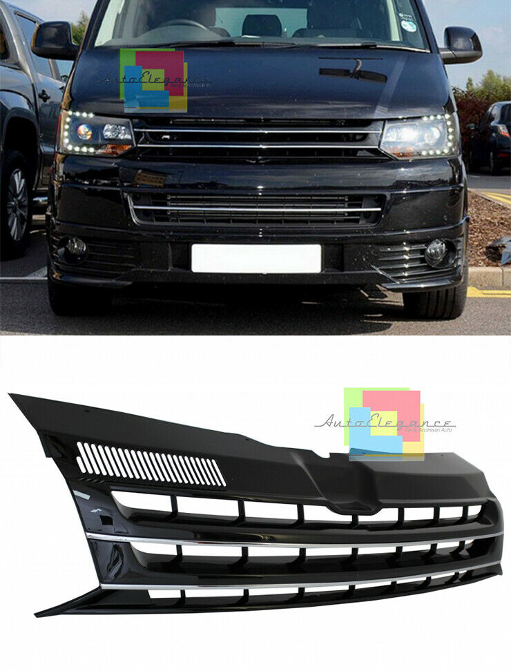 GRIGLIA ANTERIORE VW T5 TRANSPORTER 2010-2015 CALANDRA NERA PROFILI CROMATI