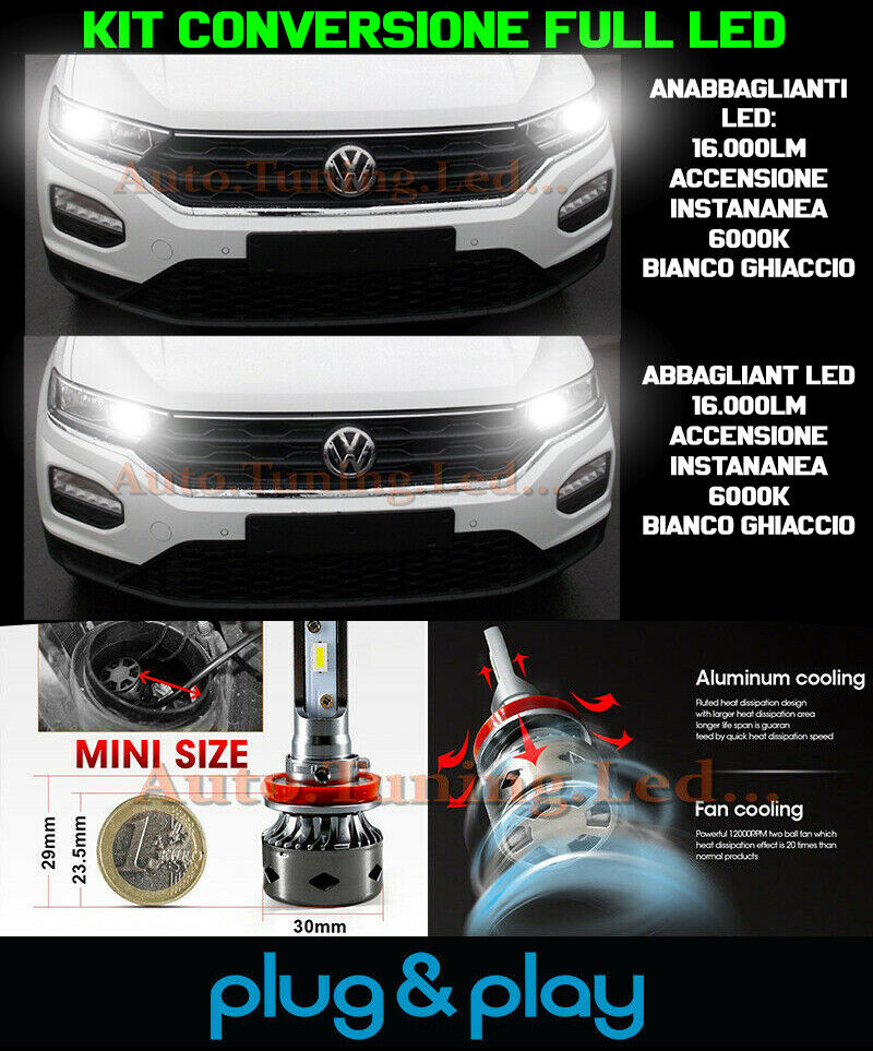 LAMPADE ANABBAGLIANTI + ABBAGLIANTI LED 16.000LM PER VW T ROC T-ROC NO AVARIA