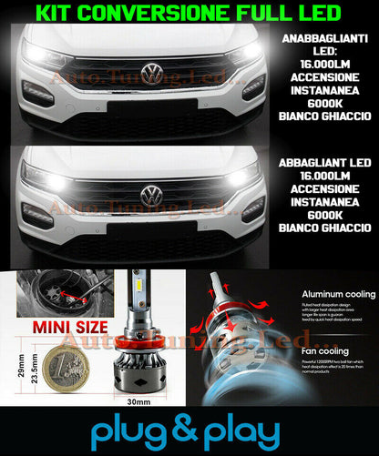 LAMPADE ANABBAGLIANTI + ABBAGLIANTI LED 16.000LM PER VW T ROC T-ROC NO AVARIA