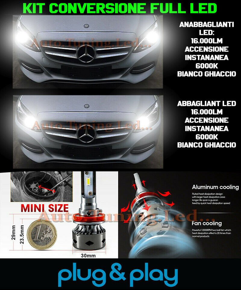 LOW BEAM + HIGH BEAM LED LAMPS 16.000LM FOR MERCEDES C CLASS W205