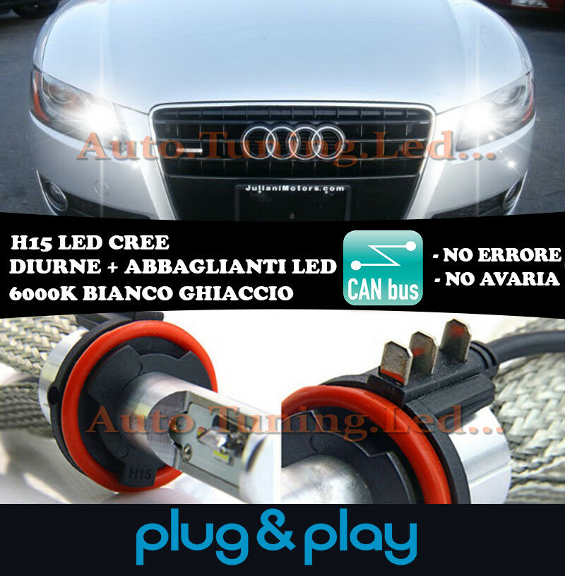 LAMPADE DIURNE ABBAGLIANTI H15 LED AUDI A5 ISTANTANEO CREE NO AVARIA