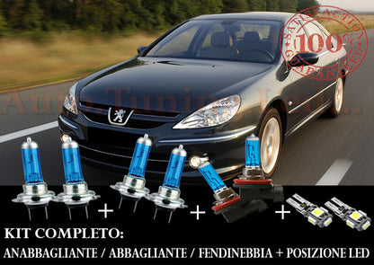 PEUGEOT 607 2000-2010 COMPLETE SET BLUE XENON LAMPS + LED POSITION