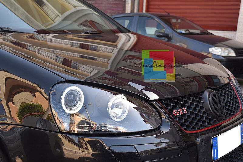 VW GOLF 5 V 03-08 FARI ANTERIORI NERI ANGEL EYES BIANCHI A LED LOOK GTI NO ERROR