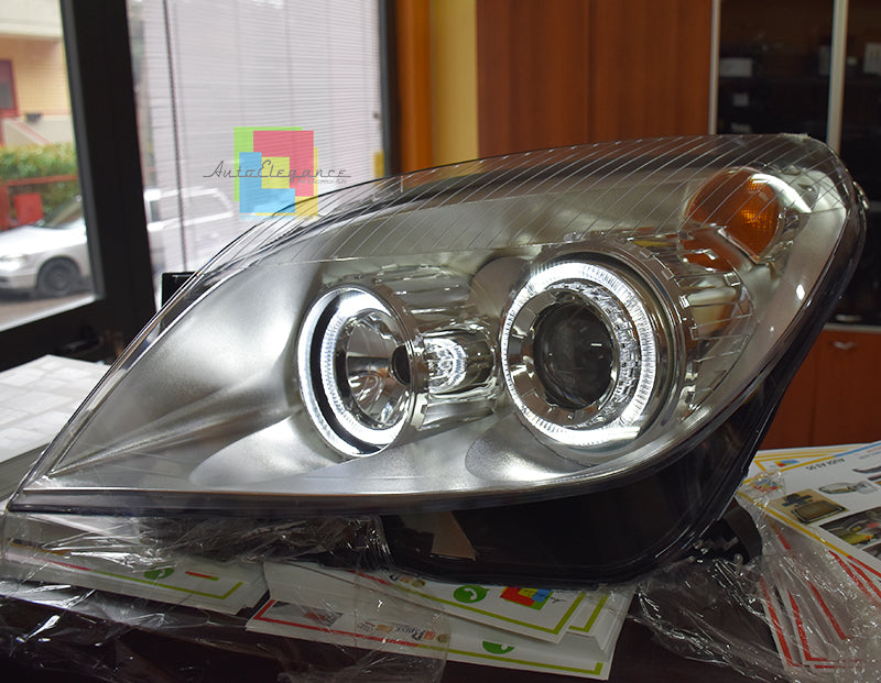 FARI SATINATI OPEL ASTRA H 2004-2007 ANELLI ANGEL EYES LED BIANCHI