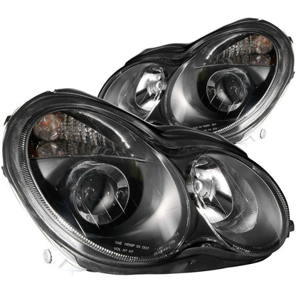 HEADLIGHTS MERCEDES C CLASS W203 2000-2006 BLACK LENTICULAR HEADLIGHTS