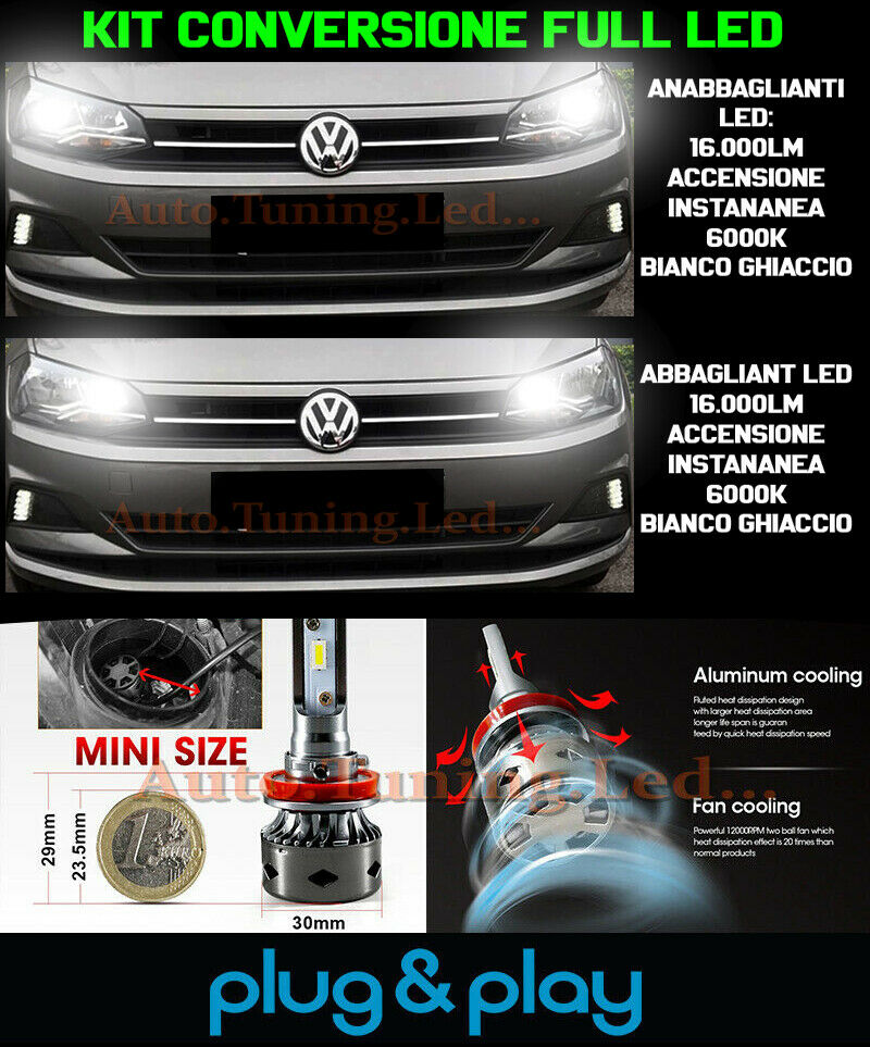 LAMPADE ANABBAGLIANTI + ABBAGLIANTI LED 16.000LM PER VW POLO AW1