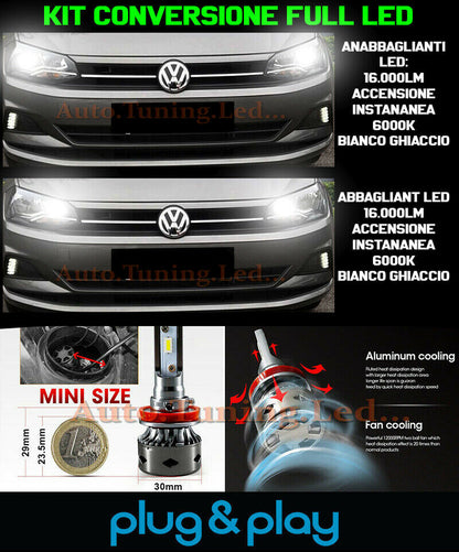 LAMPADE ANABBAGLIANTI + ABBAGLIANTI LED 16.000LM PER VW POLO AW1