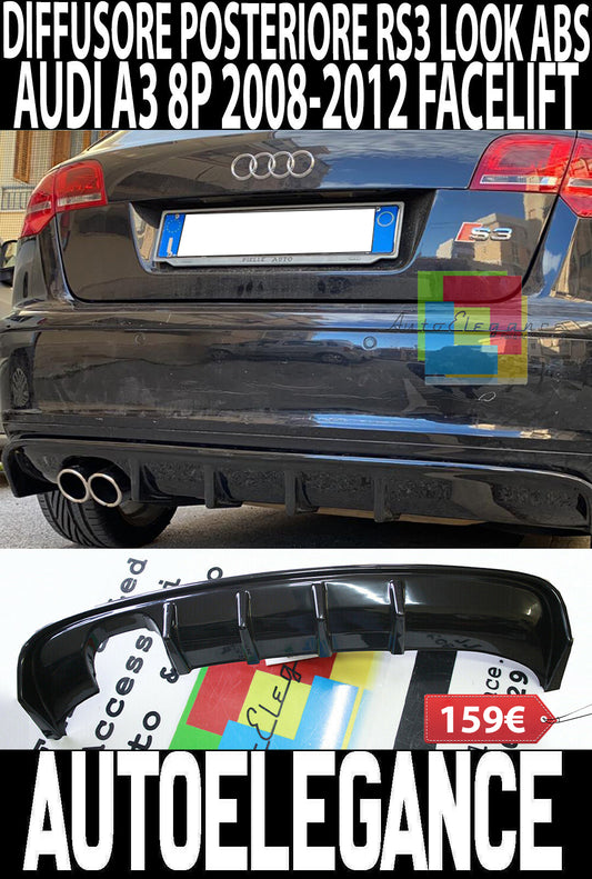 DIFFUSORE AUDI A3 S3 8P 2008-2012 FACELIFT SOTTO PARAURTI RS3 ABS NERO LUCIDO