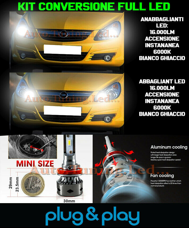 LAMPADE ANABBAGLIANTI + ABBAGLIANTI LED 16.000LM OPEL CORSA D