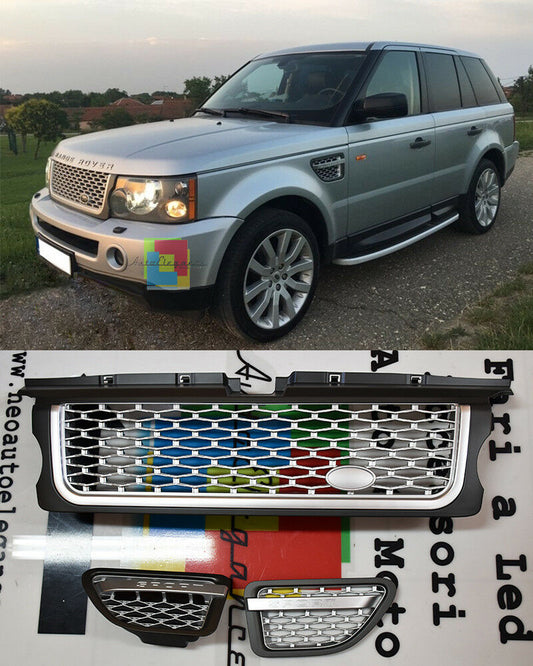LAND ROVER RANGE ROVER SPORT 05-08 GRIGLIA ANTERIORE + LATERALI SILVER / PLATINO