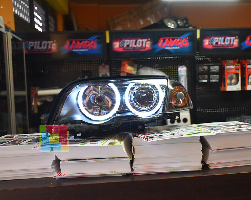 FARI ANTERIORI BMW SERIE 3 E46 1998-2001 BERLINA TOURING ANGEL EYES LED BIANCHI