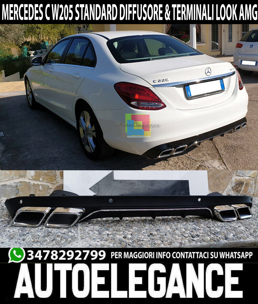 SOTTO PARAURTI MERCEDES C W205 STANDARD DIFFUSORE POSTERIORE AMG & TERMINALI