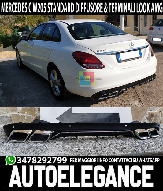 UNDER BUMPER MERCEDES C W205 STANDARD AMG REAR DIFFUSER &amp; TIPPER