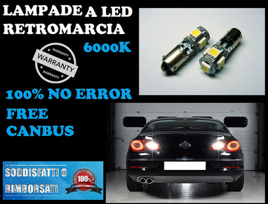 COPPIA LAMPADA RETROMARCIA LED H6W BA9S CANBUS 6000K NO ERROR VW Passat CC AUTOELEGANCERICAMBI