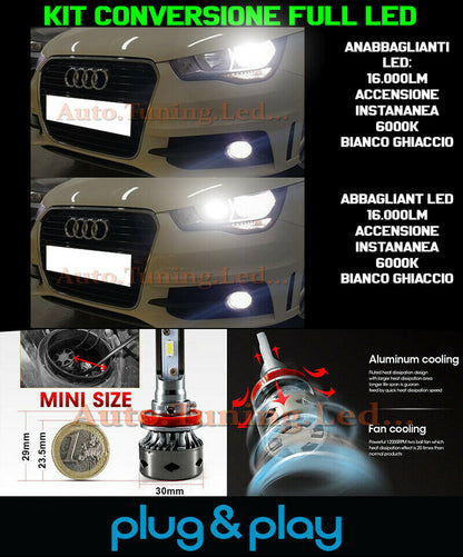 LAMPADE ANABBAGLIANTI + ABBAGLIANTI LED 16.000LM PER AUDI A1 2010-2014 NO AVARIA