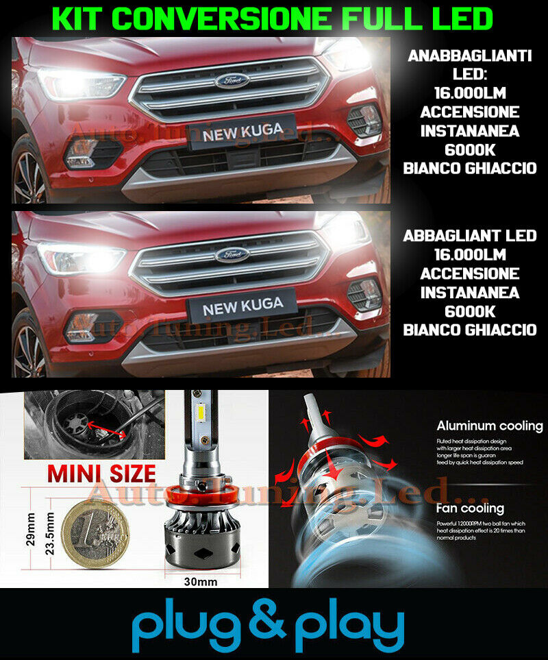 LAMPADE ANABBAGLIANTI + ABBAGLIANTI DIURNE FORD KUGA 2 LIFT NO AVARIA 16.000LM