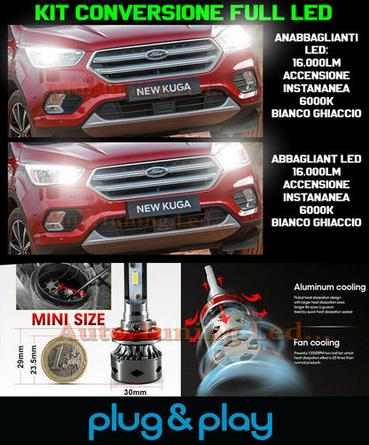 LAMPADE ANABBAGLIANTI + ABBAGLIANTI DIURNE FORD KUGA 2 LIFT NO AVARIA 16.000LM