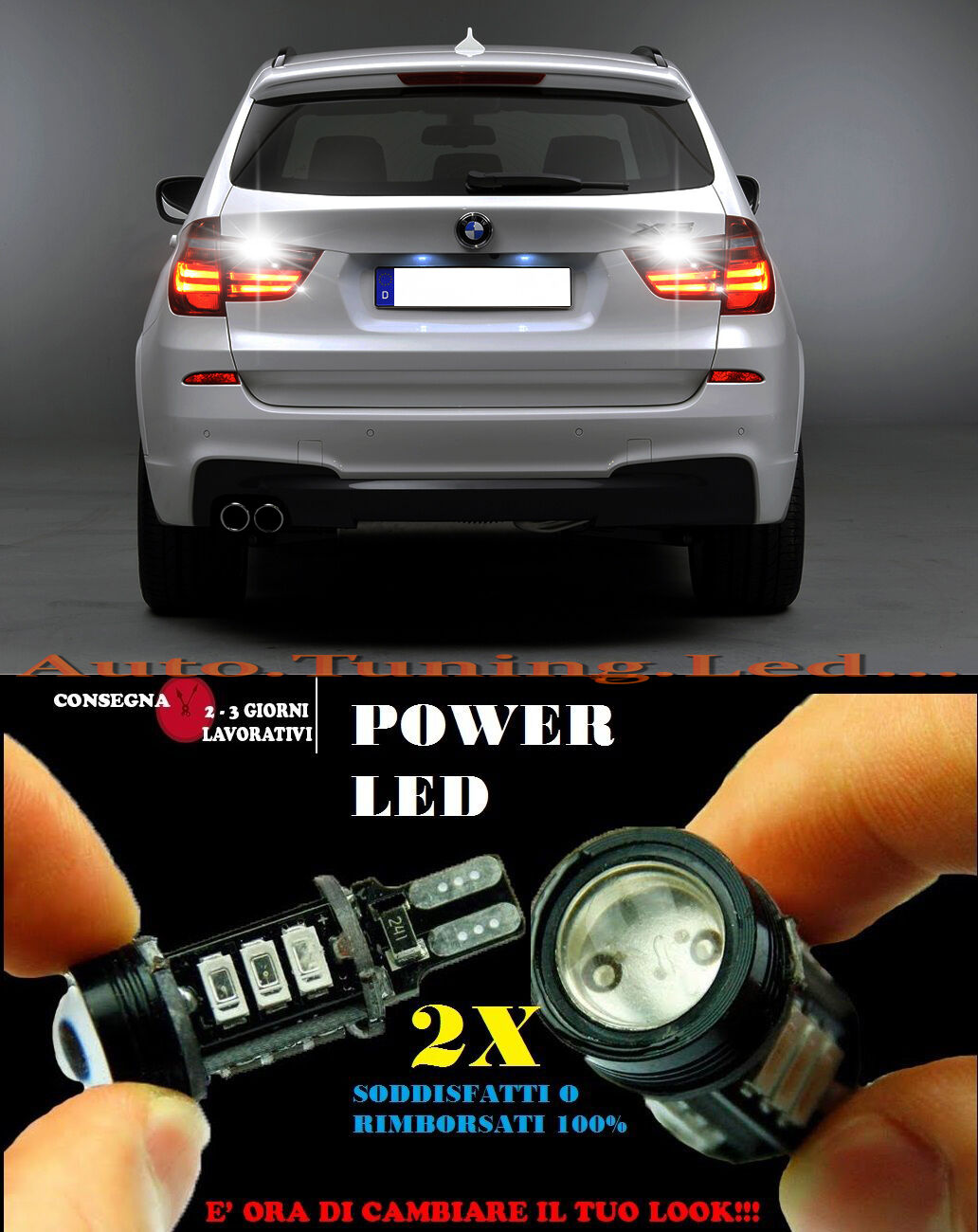 BMW X3 F25 6000K LAMPADE RETROMARCIA A LED T15 W16W CANBUS NO ERROR AUTOELEGANCERICAMBI