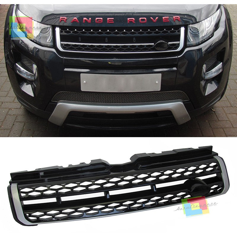 LAND ROVER RANGE ROVER EVOQUE 2011-2015 AUTOBIOGRAPHY LOOK FRONT GRILLE BLACK WITH SATIN EDGE 