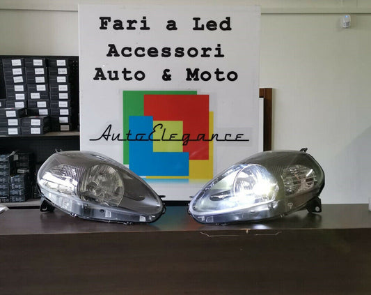 BLACK HEADLIGHTS FIAT GRANDE PUNTO 2005-2008 ABARTH DESIGN + H4 LENTICULAR
